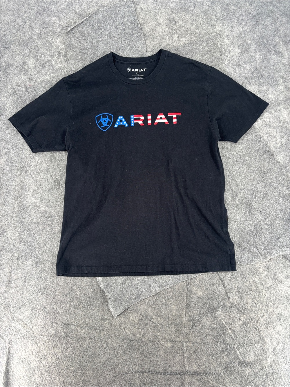 Ariat Black Short-Sleeve Logo Tee with Red & Blue Accents
